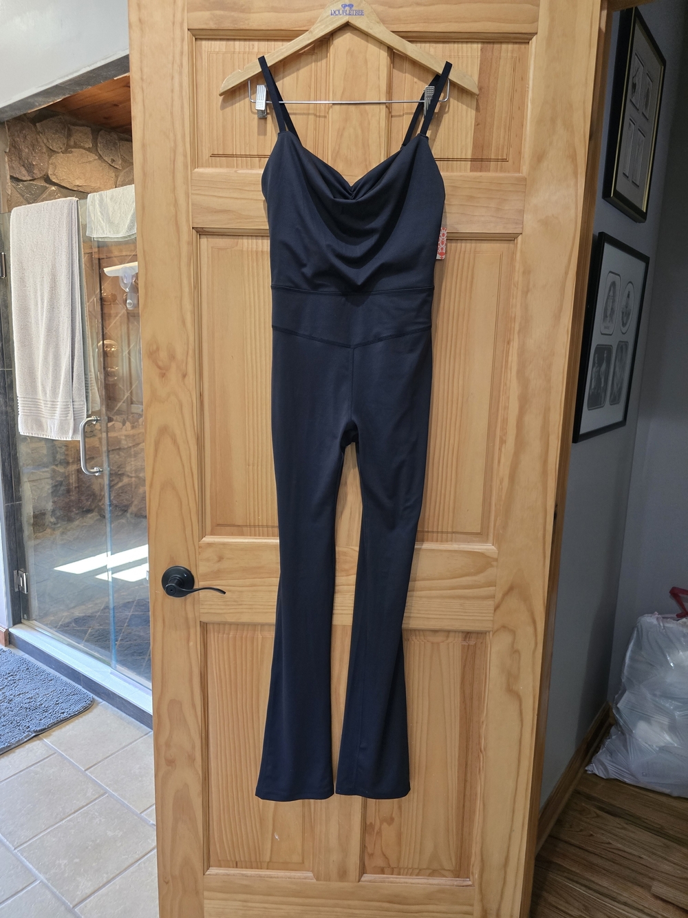 Free People Black Cowl-Neck Jumpsuit with Flared Legs